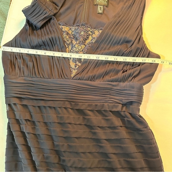 Adrianna Papell women’s navy blue formal gown maxi dress size 12 ribbed lace - Picture 12 of 16